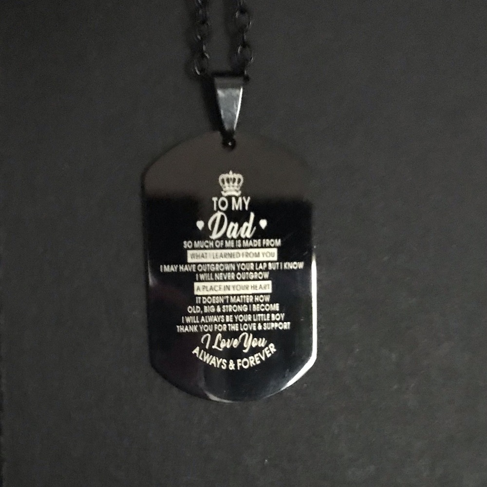 "To My Dad" Black Stainless Dog Tag Necklace from son